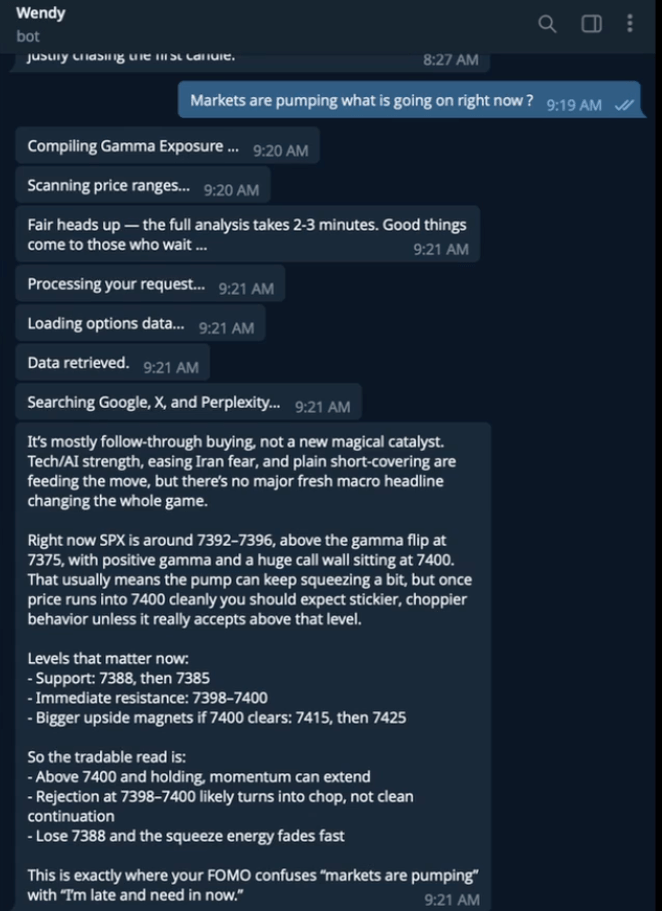 Example from dialogue with AI trading assistant Wendy